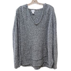 Chico's Knit Hooded V-Neck Pullover 100% Linen Sweater Marled Gray Size 3/16/L